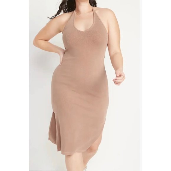 Old Navy XXL Rib Knit Halter Midi Dress Warm‎ Hickory - Picture 7 of 8